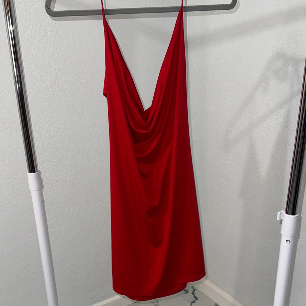 Red Cowl Neck Dress - low back